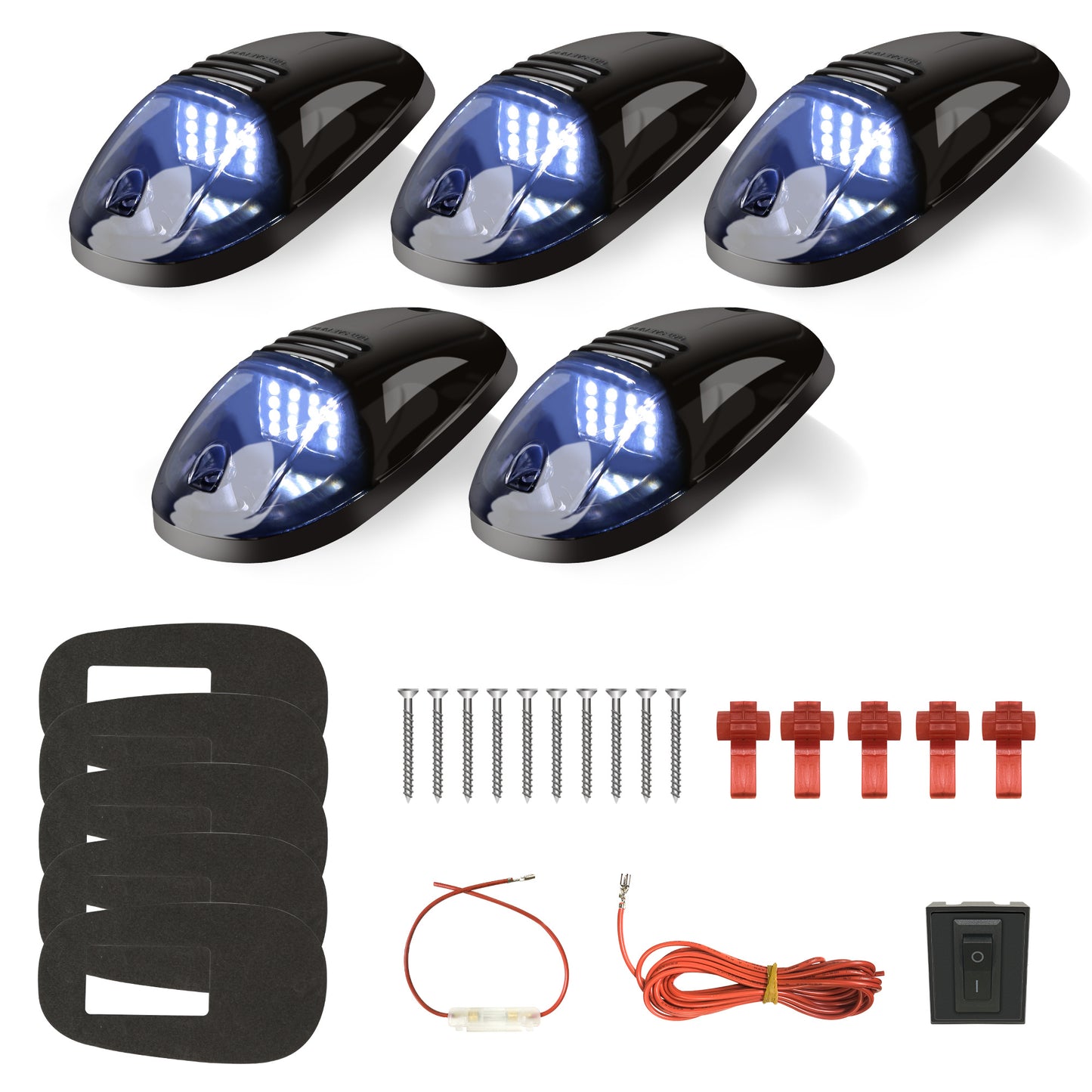 5pcs 12V LED Smoked Cab Marker Light Wired