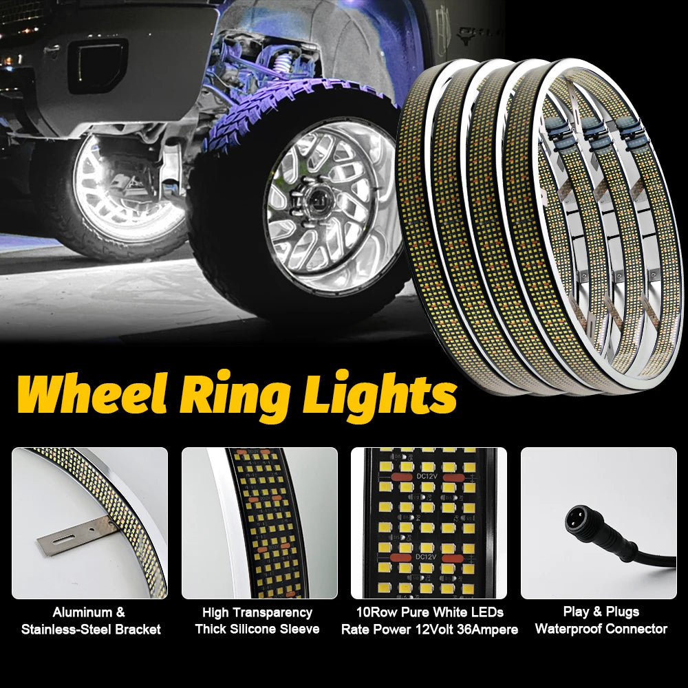 10Rows Wheel Lights Pure White LED 15inch/17inch 4PCS