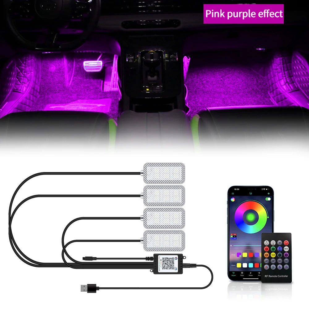 LED Car Interior Ambient Foot Strip Light kit