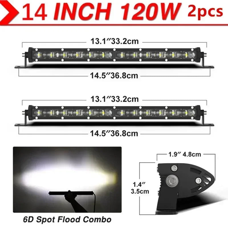 6D Ultra Strip LED Light Bar 8" 14" 20" inch