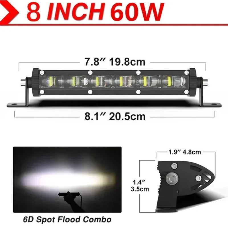 6D Ultra Strip LED Light Bar 8" 14" 20" inch