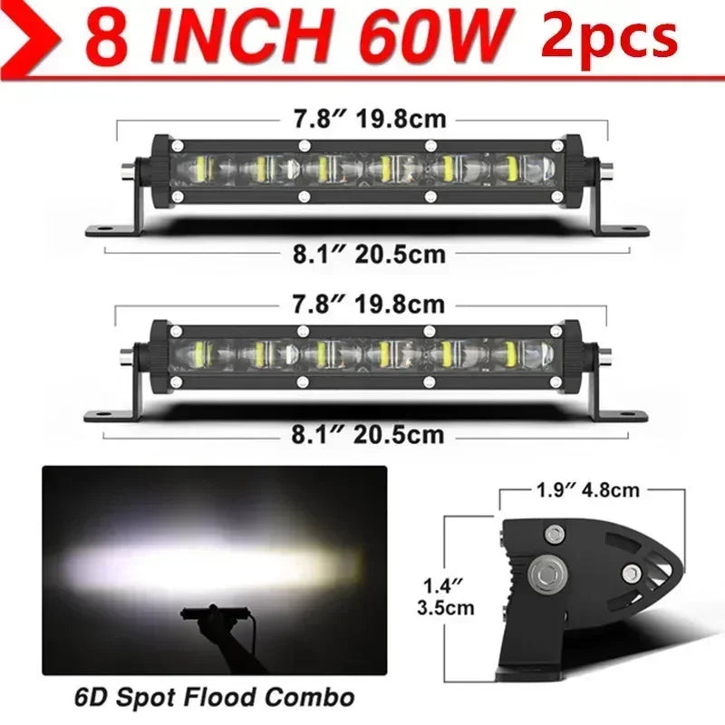 6D Ultra Strip LED Light Bar 8" 14" 20" inch