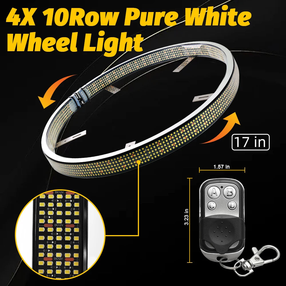 10Rows Wheel Lights Pure White LED 15inch/17inch 4PCS