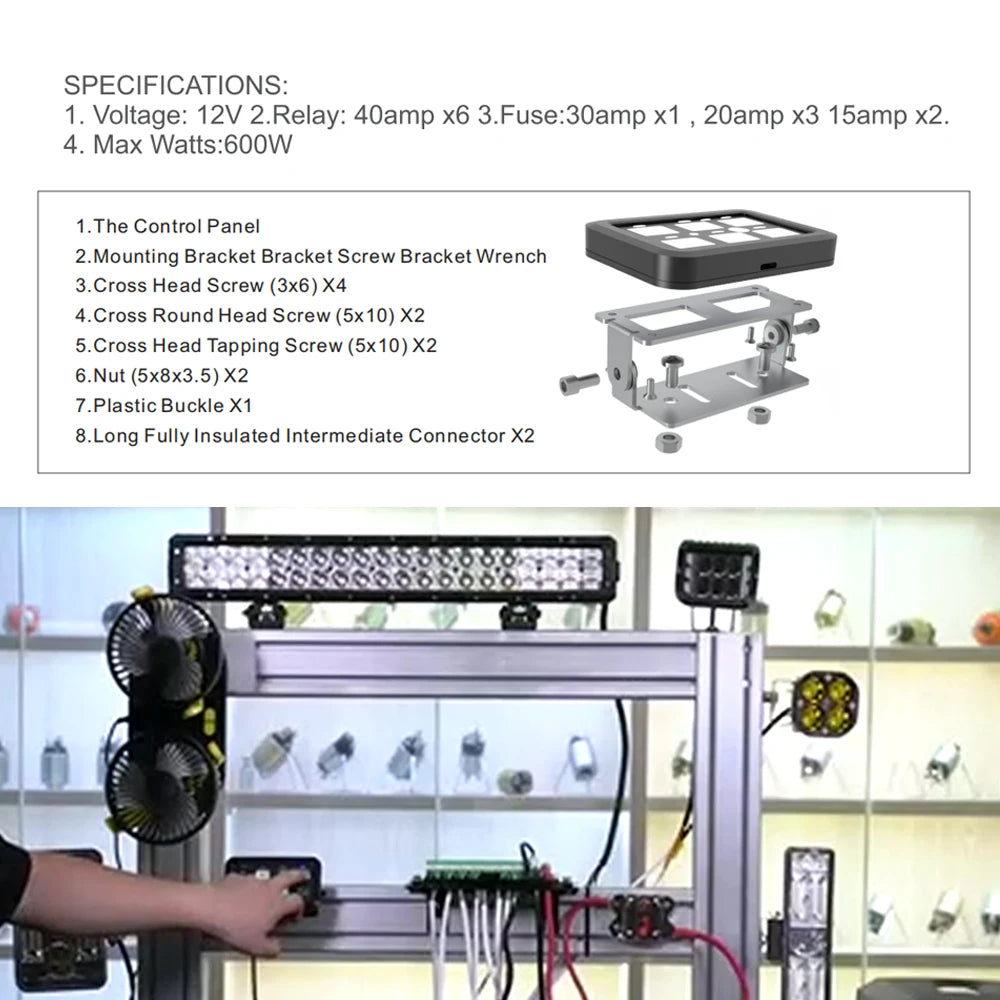 12V-24V LED 6 Gang Switch Panel 600W-1200W